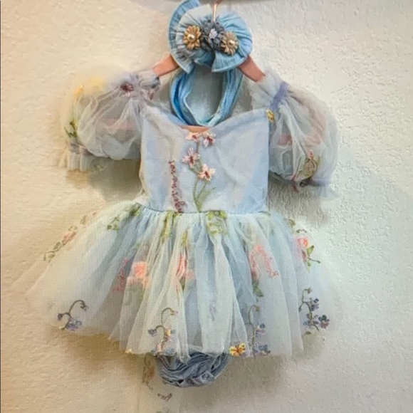 Floral Embroidered Baby Dress with Headband - Picture 1 of 2